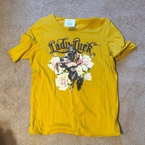 Quincy Women’s Mustard Long Sleeve Graphic Tee - Lady Luck